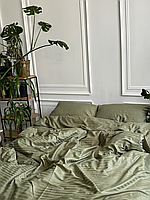Стильный оливковый комплект полуторного постельного белья страйп-сатин, постельное белье гипоаллергенное