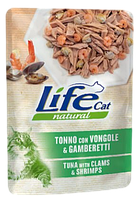 Консерва для кошек класса холистик LifeCat Tuna with clams and shrimps 70g,ЛайфКет 70гр Тунец с мидиями и крев