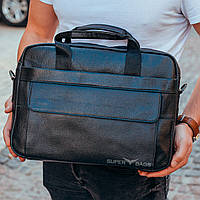 Мужская черная сумка для ноутбука и документов кожаная 471171
