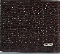Красивый мужской кожаный карманный кошелек с тиснением под кожу крокодила CANPELLINI SHI1044-11 коричневый
