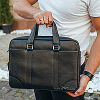 Кожаная мужская черная сумка для документов и ноутбука Keizer K13832-black