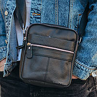 Мужская кожаная черная сумка-барсетка через плечо Tiding Bag BON6165