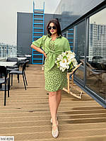 Комплект двійка жіноча літня стильна сукня до коліна та укорочена сорочка на ґудзиках батал арт 332