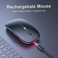 Беспроводная бесшумная мышь BauTech Со светодиодной RGB подсветкой аккумуляторная + 2.4 ГГц