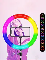 Кольцевая Led лампа RGB MJ36 (36см) с держателем для телефона, разноцветное селфи кольцо для блогера qwr