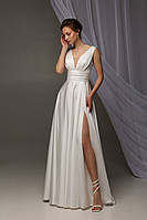 Свадебное белое длинное атласное платье в пол, L/XL, белый