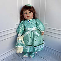 Кукла говорящая с игрушкой, мягконабивная "Маленька Пані" 45 см. 4 вида озвучена на укр. 120 фраз Зеленый