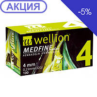 Голки для інсулінових шприц-ручок Wellion MEDFINE plus 0,23 (mm) (32G) x 4 мм, паковання 100 шт.