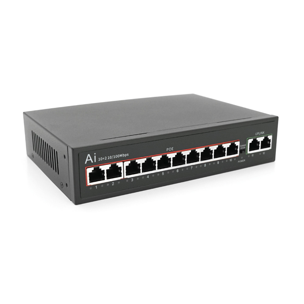POE-комутатор Merlion 10 POE 10/100 + 2 RJ45 10/100 вбудований блок живлення 52V 2.5A, фото 1