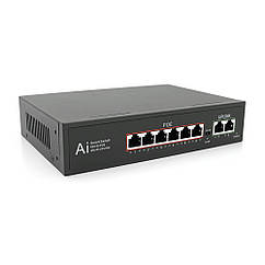POE-комутатор Merlion 6 POE 10/100 + 2 RJ45 10/100 вбудований блок живлення 52V 1.45A