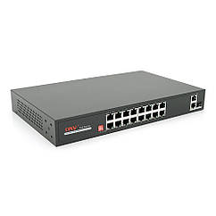 16ти портовый PoE коммутатор с автоперезапуском ONV-H1016PLD 16хРоЕ 100Мбіт + 2хUplink 1000Мбіт + 1хSFP