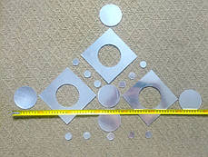 Дзеркальні пластикові наклейки Квадрати-кола 19шт срібні, фото 3