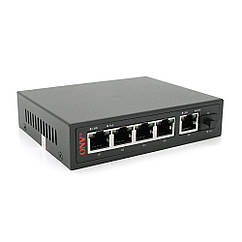 4-портовий PoE Full Gigabit комутатор ONV-POE33064PFG, 4xPoe1000 Мбіт + 2х1000 Мбіт + 1хSFP 1000 МБіт,до 250 м,