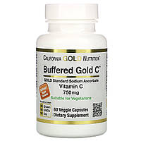 Вітамін C аскорбат натрію буферизований California Gold Nutrition (Buffered Vitamin C) 750 мг 60 рослинних