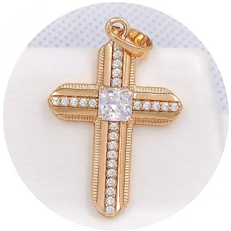 Хрестик Xuping Jewelry довжина з вушком 3.7см ширина 2см на ланцюжок до 5мм медичне золото  к370
