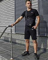 Мужской летний костюм Puma черный футболка и шорты и барсетка , Черный спортивный комплект Пума на лето 3в1