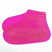 Силіконові водонепроникні чохли-бахили для взуття від дощу та бруду, розмір L Яскраво Рожеві 11546 PS