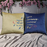 Набор декоративных подушек c вышивкой бежевый синий подарок парню мужу 03771-1