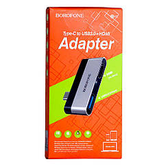 DR Перехідник Borofone DH2 Type-C to HDMI+USB3.0 adapter Колір Сталевий-Чорний