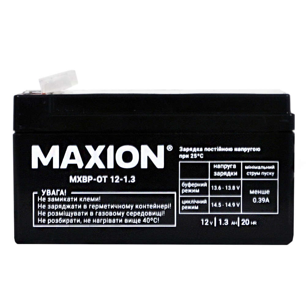 Акумулятор промисловий MAXION MXBP-OT 1.3-12 (12V, 1,3Ah, -/+), фото 1