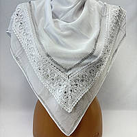 Турецкий праздничный шифоновый платок. Натуральный нарядный платок на голову в храм Белый