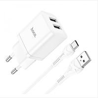 Зарядное устройство МПЗ с кабелем USB to Type-C Hoco N25 Maker 35W (2 USB) white