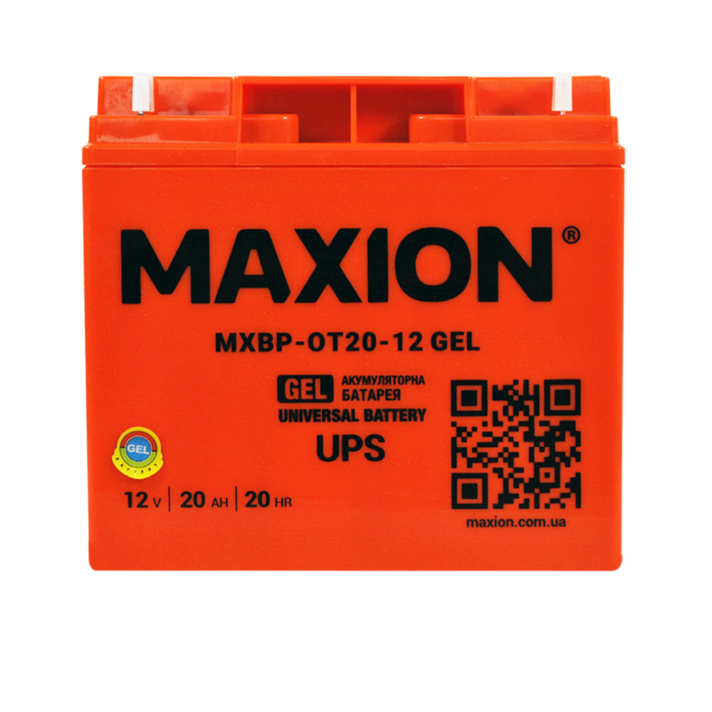Промисловий акумулятор MAXION MXBP-OT 20-12 GEL (12V, 20Ah, -/+), фото 1
