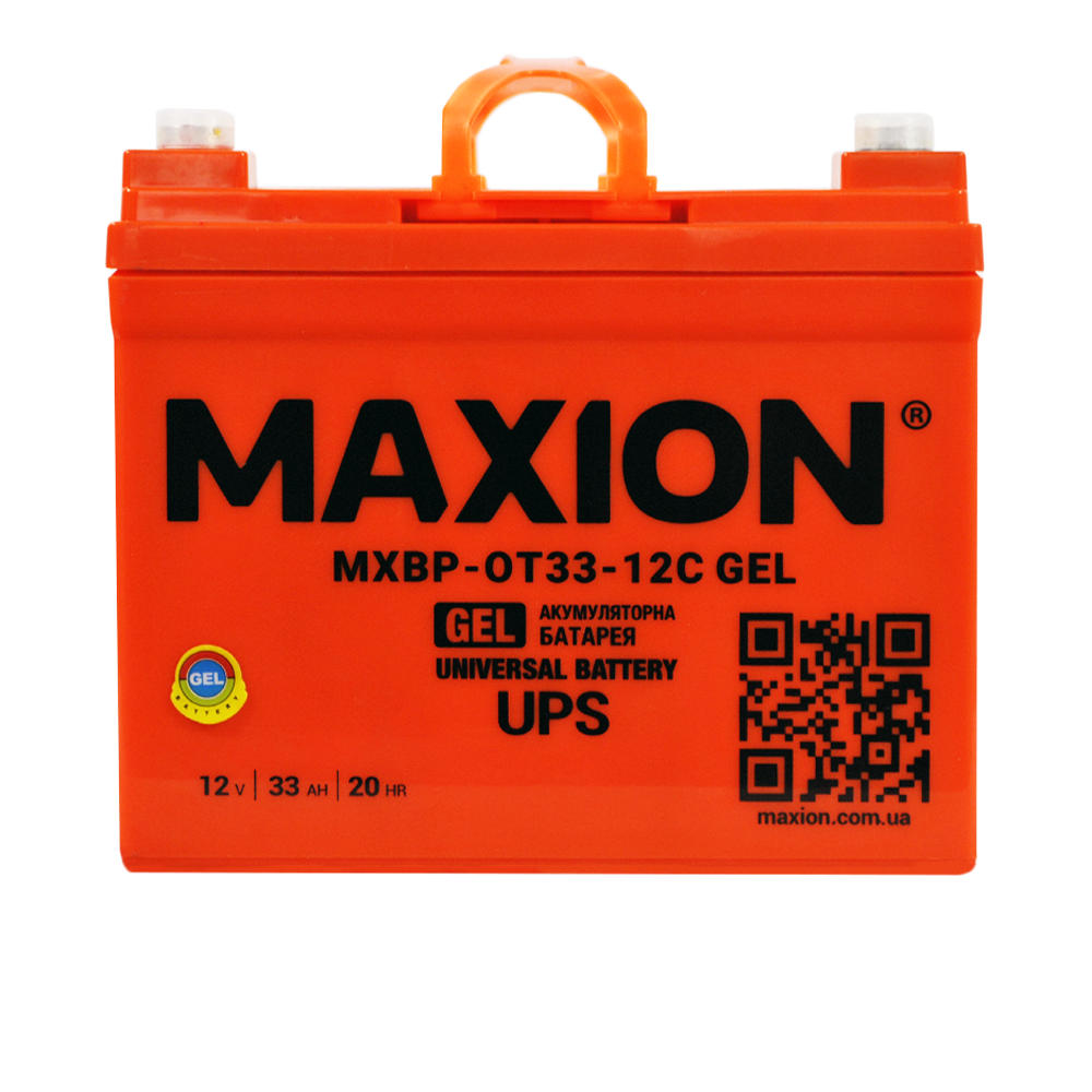 Акумулятор промисловий MAXION MXBP-OT 33-12С GEL (12V, 33Ah, +/-)