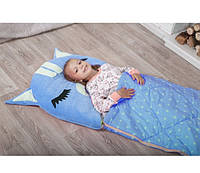 Детский Спальный мешок - трансформер, спальник, велюр+хлопок. Котик голубой хит