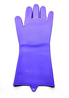 Силиконовые перчатки для мытья и чистки Magic Silicone Gloves с ворсом Сиреневые 637 PS