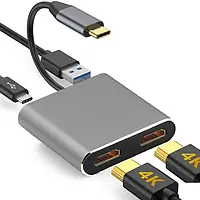 USB хаб на 2 х HDMI USB 3.0 PD Разветвитель для ноутбука переходник Type-C Адаптер USB C - Dual HDMI PAVLYSH