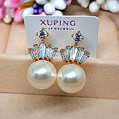 Сережки з перлами Єлизавета із медичного золота, розмір  20*10 мм, Xuping с-5543
