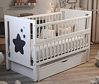 Кроватка колыбель для новорожденных Зиронька ящик, маятник, 3 уровня дна, откидн боковина, бук. Серый хит