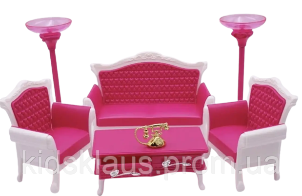Вітальня для ляльок Барбі меблі лялькові диван 2 крісла стіл торшери Gloria хіт