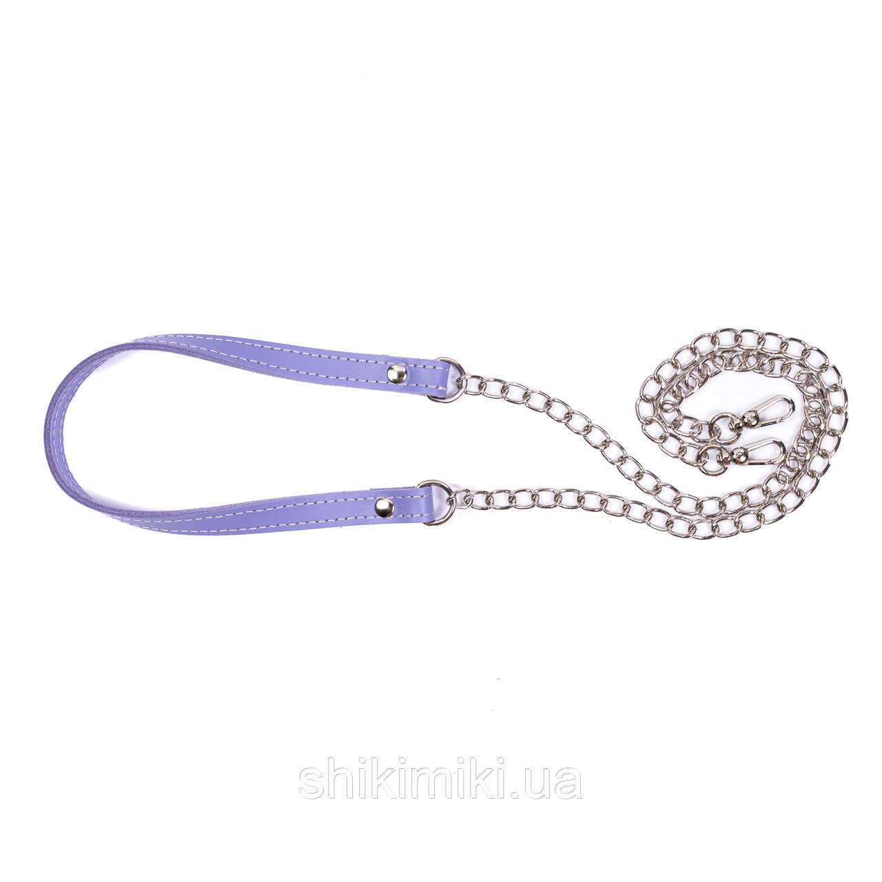 Ремінь шкіряний двосторонній з ланцюжком і карабінами (125 см), колір Бузковий, фото 1
