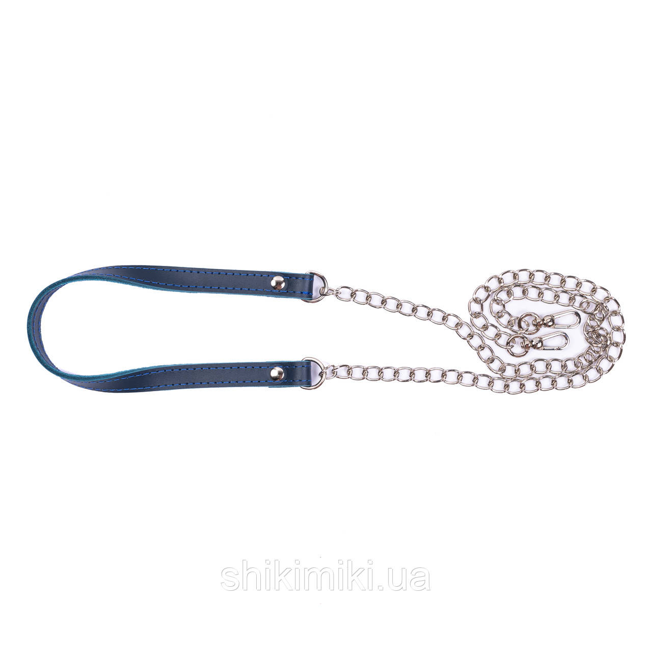 Ремінь шкіряний двосторонній з ланцюжком і карабінами (125 см), колір Синій, фото 1