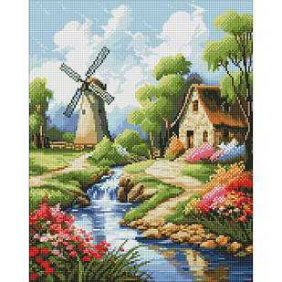 Алмазна мозаїка "Будиночок біля млина" Ідейка AMO7866 40х50см, Time Toys