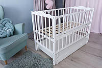 Кроватка деревянная для новорожденных Анастасия, маятник, ящик, 120-60 см, бук, Белая хит