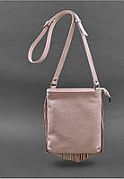 Кожаная женская сумка с бахромой мини-кроссбоди розовая хит