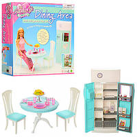 Кухня для ляльок Барбі лялькові меблі стіл стілець 2 шт холодильник посуд Gloria хіт