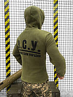 Тактическая флисовая кофта олива с надписью ЗСУ на спине, Военная флиска олива для ВСУ Украины