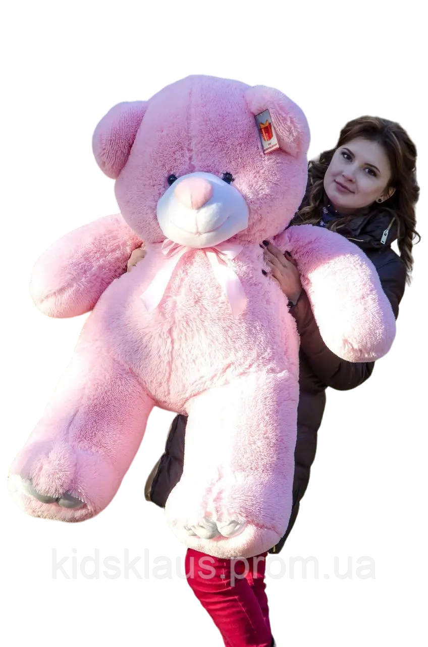 Ведмідь великий ведмедик м'яка іграшка високоякісний плюш наповнювач синтепон холофайбер рожевий 130 см хіт