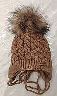 Детская шапка зимняя на завязках 0-12 месяцев и от года до трех лет, коричневый хит