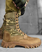 Тактичні чоловічі черевики койот піксель нубук, Військові армійські берці койот + піксель для ЗСУ України