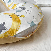 Двусторонняя подушка для беременных велюр/поплин Звезды размер 145×60 цвет горчица хит