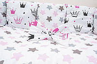 Комплект детского постельного белья 6 в 1 c защитой, подушкой, одеялом и бантом. Звезды-короны хит
