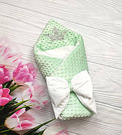 Теплый конверт на выписку новорожденных, одеяло в коляску, кроватку, Корона зеленый хит