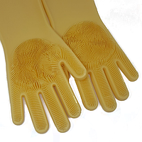 Силиконовые перчатки для мытья и чистки Magic Silicone Gloves с ворсом Желтые 632 PS