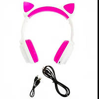 Беспроводные Bluetooth наушники с кошачьими ушками LED ZW-028C Розово белые 17969 PS