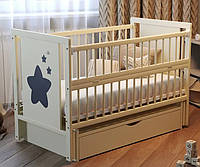 Кроватка колыбель для новорожденных Зиронька ящик, маятник, 3 уровня дна, откидн боковина, бук. Слон кость хит